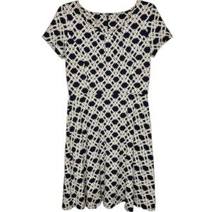 Talbots Fit & Flare Stretch Knit Dress - Navy/Ivory/Gold Knot Print - M